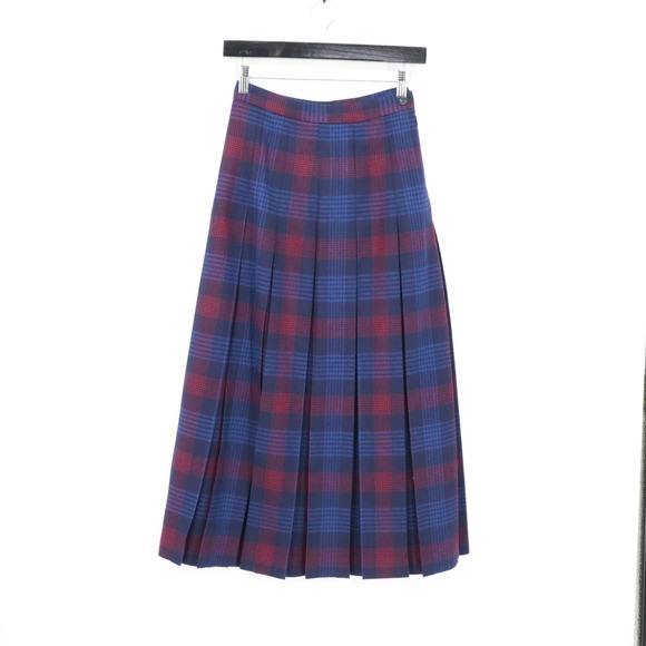 Lady Halrin Vintage Plaid Wool Pleated Midi Skirt Womens 8 Twee Light Academia - Picture 1 of 16